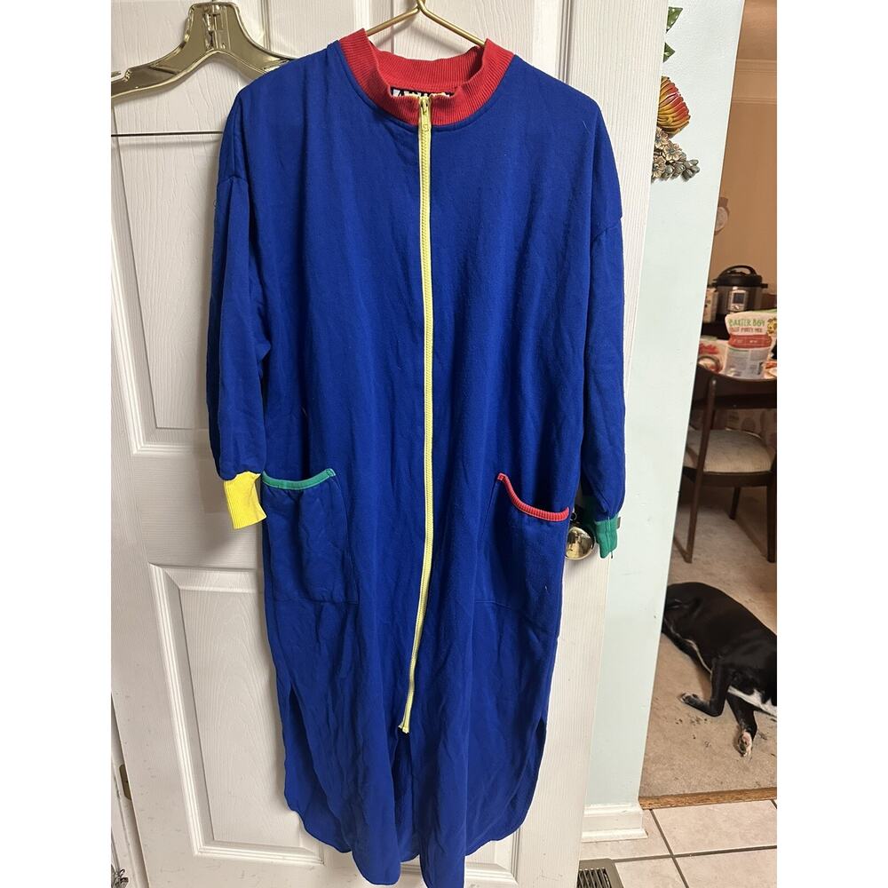 Ariel Peter Keyloun Colorblock Blue Full Zip Up Muumuu Robe House Coat 90s Neon